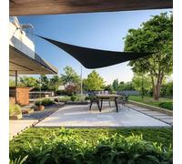 BURI Voile d'ombrage triangulaire, 415 x 415 x 415 cm, gris foncé/anthracite, protection UV 50+ et résistant aux intempéries, polyester robuste, avec corde de serrage, ressorts en métal et mousquetons