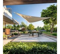 BURI Voile d'ombrage triangulaire, 510 x 524 x 509 cm, beige/crème, protection UV 50+ et imperméable, en polyester robuste, avec cordes de serrage, idéal pour jardin, balcon, terrasse et camping