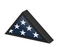 Burial Flag Display Case - Wooden Flag Shadow Box, Wall Mounted Desktop Showcase with Clear Viewing Panel, Memorial Holder, Collector Display Decor for Home Office Living Room Bedroom Study