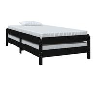 BURKE* Lit simple, 75x190 cm, Lit empilable sans matelas, noir bois de pin massif- LL7193