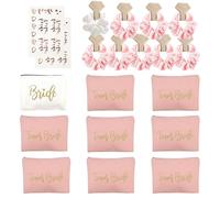 burkfeeg 20 pcs Bride to Be Decoration,Cadeaux de Mariée Demoiselle d'honneur 9 Trousses de Maquillage Demoiselle d'honneur Team Brides 9 Chouchou Satin,Tatouage EVJF pour Mariage Fête