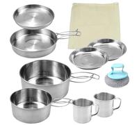 burkfeeg Kit De Casseroles De Camping, 9 Pièces, Casserole Empilable Camping,Popote De Camping INOX, 2-3 Personnes, Casseroles Et Poëles De Camping, pour Pique-Nique, Camping, Randonnée