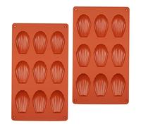 burkfeeg Lot de 2 Moule Madeleine Silicone, Moule Gateau Madeleine Mini Moule Silicone de Plaque Patisserie pour Gâteau Gelée Mousse Chocolat (18 Cavités, Rouge)