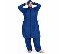 Burkini Femme Grande Taille Modeste 4 Pièces Opaque-Maillot de Bain Long Couvrant avec Hijab de Bain,Tunique Zippée Manches