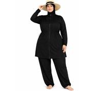 Burkini Femme Grande Taille Modeste 4 Pièces Opaque-Maillot de Bain Long Couvrant avec Hijab de Bain,Tunique Zippée Manches Long (FR/ES, Alpha/Lettres, 4TG, Grande Taille, Taille Normale, Noir)