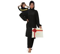Burkini Femme Musulmane - Maillot de Bain Musulman 100% Opaque et Modeste (FR/ES, Alpha/Lettres, Grand, Grande Taille, Taille Normale, Noir Minuit)