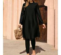 Burkini noir unicolore pour femmes grande taille, style conservateur du Moyen-Orient, coupe ample, effet amincissant, convient pour les vacances d'été à la plage, polyvalent 0XL,1XL,2XL,3XL,4XLBlocs d