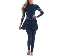Burkini pour Femmes Musulmanes à imprimé zébré Fermeture éclair sur Le Devant 2 pièces couvrance Totale Maillot de Bain Islamique pudique