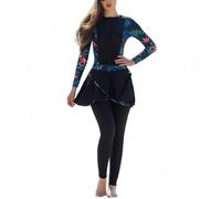 Burkini pour Femmes Musulmanes à imprimé zébré Fermeture éclair sur Le Devant 2 pièces couvrance Totale Maillot de Bain Islamique pudique
