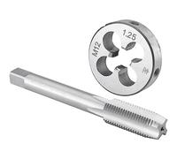 Burkit Jeu de tarauds et filières M12 x 1,25 pour gauche, filetage de machine M12 x 1,25 et filière ronde