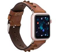 Burkley Bracelet de rechange en cuir pour Apple Watch de 38/40 mm et 42/44 mm - Vintage - Bracelet de rechange compatible avec toutes les montres Apple - Fait main (42/44 mm, marron - BA12)