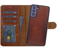 Burkley pour Samsung S21 Ultra avec Porte-Cartes et Béquille - Vintage Étui en Cuir Galaxy S21 Ultra - Portefeuille de Protection RFID/NFC pour téléphone avec étui arrière Amovible - Marron Vieilli