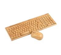 burko Clavier et souris sans fil Bamboo PC 2,4 G avec clavier et souris en bois naturel fabriqué à la main - Plug and Play - Jaune