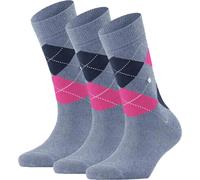 Burlington chaussettes femme pack de 3 - Queen, chaussettes courtes, coton, motif en losange, emblème logo bleu gris/rose/bleu foncé 36-41