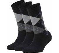 Burlington chaussettes femme pack de 3 - Queen, chaussettes courtes, coton, motif en losange, emblème logo noir/gris/bleu clair 36-41