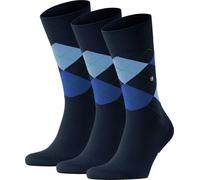 Burlington Chaussettes Hommes Lot de 3 - King, Coton, Motif losange, Emblème Logo Bleu Foncé/Marine/Bleu Clair 40-46
