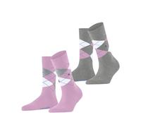 Burlington Everyday Argyle W So coton fantaisie 2 paires, Chaussettes Femme, Rose Sporty-Rose 8393, 36-41