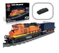 Burlington Kit de construction train de marchandises avec tête de travail motorisée rechargeable, 2 wagons, cadeau pour garçons et filles âgés de 12 à 16 ans (1065 pièces)