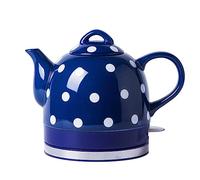 BURLOE Bouilloire en Céramique, 1L Bouilloire Intelligente Soupe Au Café avec Arrêt Automatique Rouge Blanc Pois Théière d'eau sans Fil,Bleu