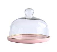 BURLOE Cloche à gâteau en céramique - Cloche à gâteau - Présentoir à gâteau - Couvercle en verre alimentaire - Pour mariage, anniversaire, fête, rose, taille S