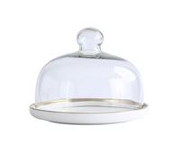 BURLOE Cloche à gâteau en céramique - Plateau à gâteau en verre - Cloche à gâteau - Présentoir à gâteau - Couvercle alimentaire - Pour mariage, anniversaire, fête, blanc, taille S