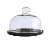 BURLOE Cloche à gâteau en céramique - Présentoir à gâteau - Couvercle en verre - Couvercle alimentaire - Pour mariage, anniversaire, fête, noir, taille S