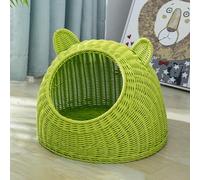 BURLOE Lit pour Chat en Osier en Plastique en Osier pour Chats Domestiques, Lit pour Chat Mignon Oreille De Chat Grotte Tissé À La Main Semi-Fermé Maison pour Chat en Rotin,Vert,22cm