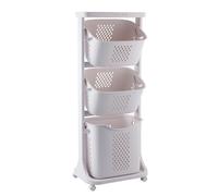 BURLOE Panier À Linge À roulettes, 3 Compartiments Chariot Trieuse en Plastique Plusieurs Niveaux Collecteur Petit Panier À Linge Pliable Blanc À Plusieurs Niveaux,2