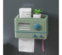 BURLOE Porte-Papier Toilette Creative Retro Radio, Support Mural avec Plateau De Téléphone Distributeur Papier Ferme pour Boîte Salle Bain,Vert