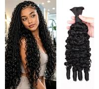 Burmese Curly Human Braiding Hair for Boho Braids 100g Curly No Weft Extensions Bohemian Braids Cheveux Humains Bulk Human Hair Knotless Extensions de cheveux Natural Black 16 Inch