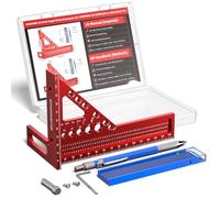 BURMONG Équerre de Charpentier 3D Grande Format, Équerre de Menuisier en Aluminium avec Butée d'Angle Réglable et Jauge de Hauteur, Règle de Mesure Multi-Angle pour Mesurer, Tracer et Marquer