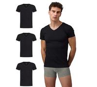Burnell & Son Lot de 3 t-shirts pour homme - Col en V - Stretch - Manches courtes - En coton - Coupe ajustée, 3 x noir., XL