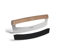 BURNHARD Couteau à bascule à pizza Acier tranchant, Prise en main confortable, Lame 35,5 cm, Manche en bois d'acacia, Protection de lame - Coupe-pizza professionnel