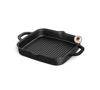 BURNHARD Poêle à griller en fonte, 30 cm diamètre, Aroma-Booster, compatible tous feux, stries de grill pointues, poignées robustes, becs verseurs - BBQ Classic