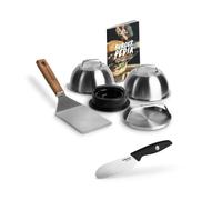 BURNHARD Set Burger en acier inoxydable : presse à burger, spatule de grill, cloches à burger, livret de recettes, couteau à pain, brochettes - Kit maître du BBQ