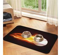 Burning Baseball Fire Flame Pattern,Waterproof Pet Feeding Mat,PU Leather Placemats for Cat Dog Water Bowl,Food Mats,30x45cm