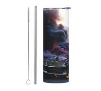 Burning Car Gobelet isotherme à double paroi en acier inoxydable avec couvercles et paille - Pour boissons chaudes et froides - 591 ml
