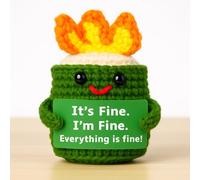Burning Crochet Dumpster Fire Jouet de bureau en laine pour soulager le stress avec signe « It's Fine, Everything is Fine » Cadeau humoristique pour collègue Cadeau d'anniversaire Cadeau