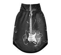 Burning Fire Guitare flamboyante avec notes de musique, feux d'artifice sur noir, manteau d'hiver avec trous de suspension, coupe-vent en polaire extra chaude pour chien et chat, veste pull vêtements