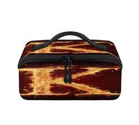 Burning Fire K Trousse de maquillage de voyage portable K étanche pochette ouverte plate trousses de toilette cosmétiques organisateur de voyage pour femmes et hommes
