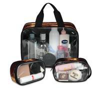 Burning Fire K - Trousse de maquillage de voyage pour homme et femme - Lot de 3 grandes trousses de toilette translucides K - Grande trousse de toilette, couleur, L, Trousse de maquillage