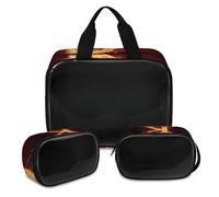Burning Fire K - Trousse de maquillage pour homme et femme - Trousse de toilette translucide - Trousse de douche - 3 pièces - Trousse de toilette de voyage - Organiseur de cosmétiques, couleur, XL,