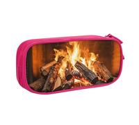 Burning Firewood Grande trousse à crayons pour cheminée avec fermeture éclair lisse, trousse à crayons portable, grande trousse de rangement pour fournitures scolaires, trousse de maquillage, rose,