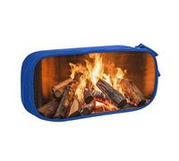 Burning Firewood Grande trousse à crayons pour cheminée avec fermeture éclair lisse, trousse à crayons portable, grande trousse de rangement pour fournitures scolaires, trousse de maquillage, bleu,