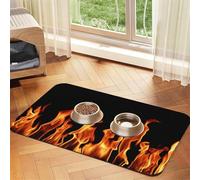 Burning Flame Print Multicolor,Waterproof Pet Feeding Mat,PU Leather Placemats for Cat Dog Water Bowl,Food Mats,30x45cm