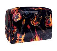 Burning Guitars Trousse de maquillage pour femme, trousse de toilette de voyage, grande pochette de maquillage en PVC pratique avec fermeture éclair, multicolore, 18.5x7.5x13cm/7.3x3x5.1in, Trousse de