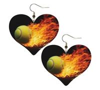 Burning Tennis Pictures Boucles d'oreilles en cuir pour femme Boucles d'oreilles en forme de cœur Boucles d'oreilles pendantes légères Bijoux Cadeaux