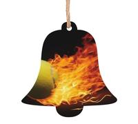 Burning Tennis Pictures Lot de 2 décorations de Noël en bois à suspendre pour sapin de Noël en forme de cloche Décoration de Noël à suspendre pour le Nouvel An et les fêtes