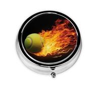 Burning Tennis Pictures Pilulier avec miroir, 3 compartiments, petit pilulier pour sac à main ou poche, mini pilulier en métal pour voyage, hebdomadaire, médicaments, vitamines, cadeau de voyage