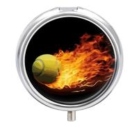 Burning Tennis Pictures Pilulier portable en métal avec 3 compartiments